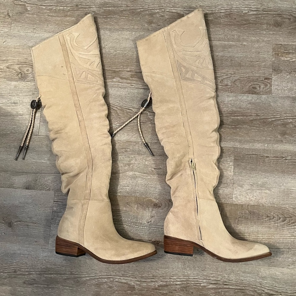 Free People Understated Leather Matisse Bolo Thigh High Sueded Leather Boots 7M
